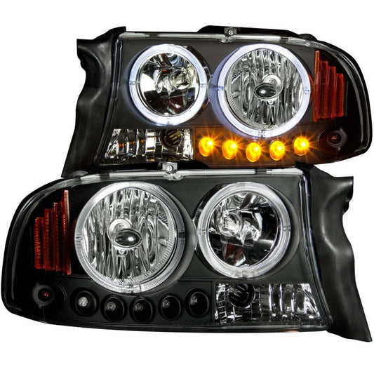 ANZO 1997-2004 Dodge Dakota Projector Headlights w/ Halo Black 1 - 111194-C-Dub Tech