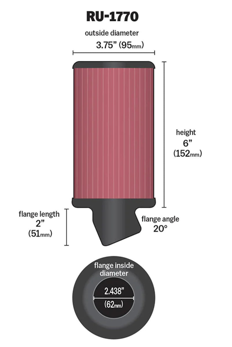 K&N Filter Universal Rubber Filter 2 7/16 inch 20 Degree - RU-1770