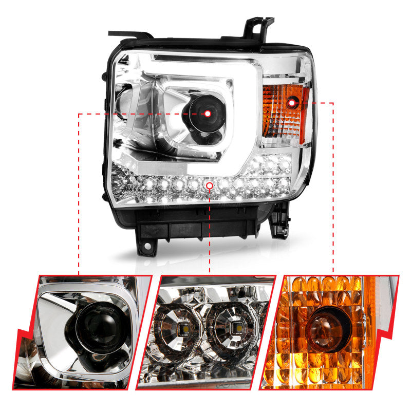 ANZO 14-15 GMC Sierra 1500/2500HD/3500HD Plank Style Projector Headlight - - 111553-C-Dub Tech