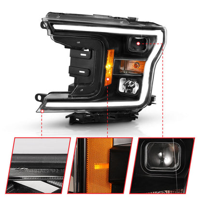 ANZO 2018-2019 Ford F-150 Projector Plank Style H.L. Black Amber - 111467