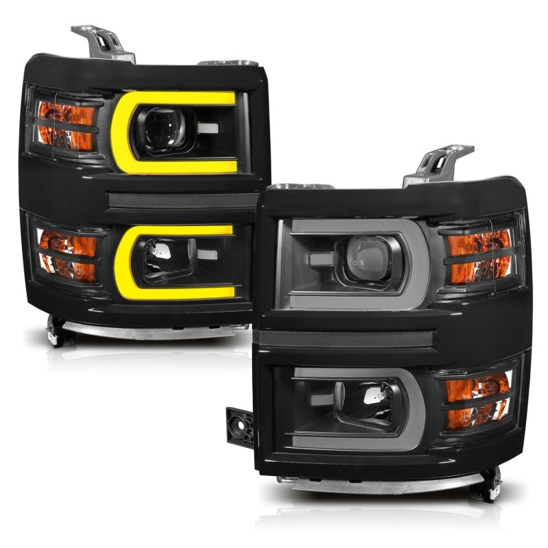 ANZO 14-15 Chevrolet Silverado 1500 Projector Headlights w/ Plank Style - 111412-C-Dub Tech