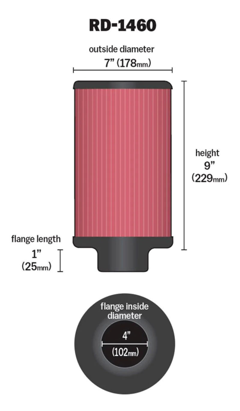K&N Universal Air Filter 4in Flange ID 7in OD 9in - RD-1460
