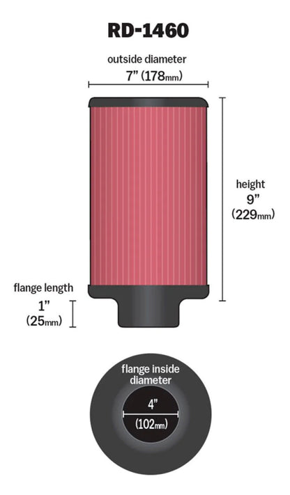 K&N Universal Air Filter 4in Flange ID 7in OD 9in - RD-1460