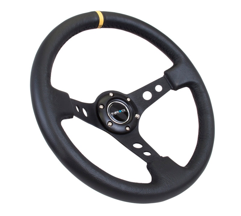 NRG Reinforced Steering Wheel (350mm / 3in. Deep) Blk Leather - RST-006BK-Y