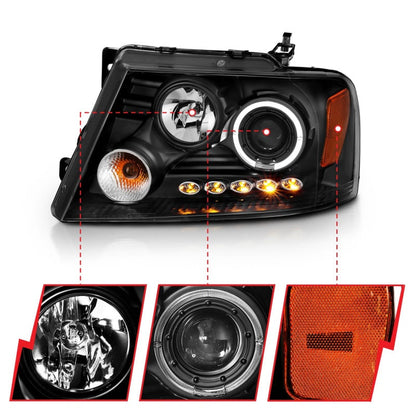 ANZO 2004-2008 Ford F-150 Projector Headlights w/ Halo and LED - 111028-C-Dub Tech