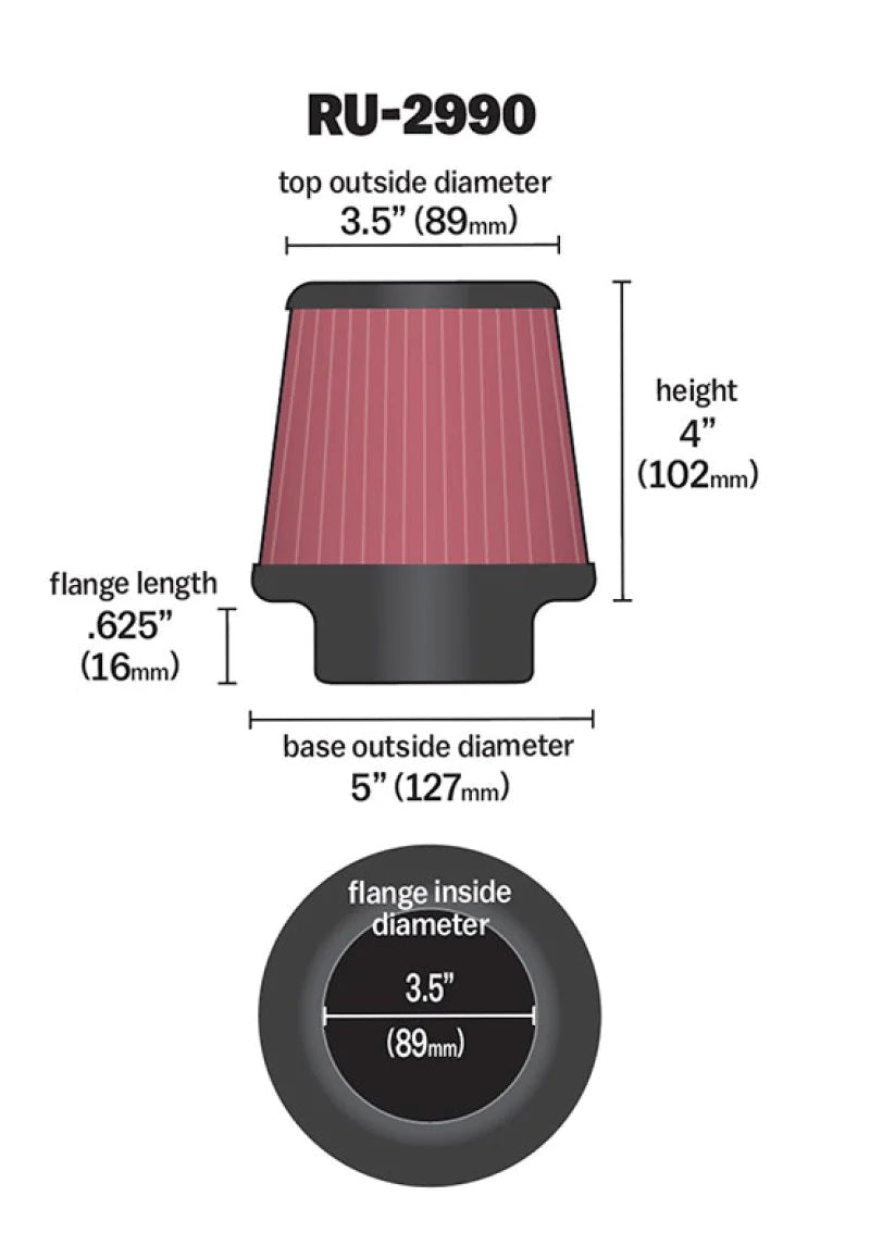 K&N Filter Universal Rubber Filter 3 1/2 inch Flange 5 - RU-2990
