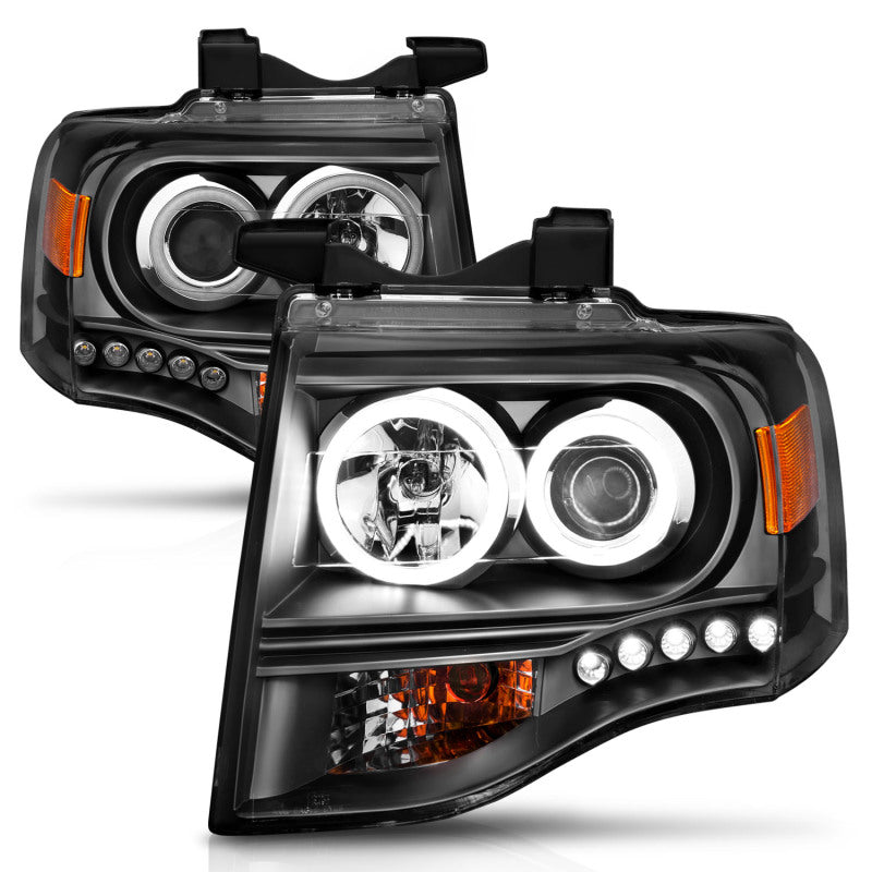 ANZO 2007-2014 Ford Expedition Projector Headlights w/ Halo Black - 111113-C-Dub Tech