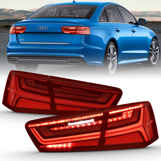 ANZO 2012-2018 Audi A6 LED Taillight Black Housing Red/Clear Lens - 321353-C-Dub Tech