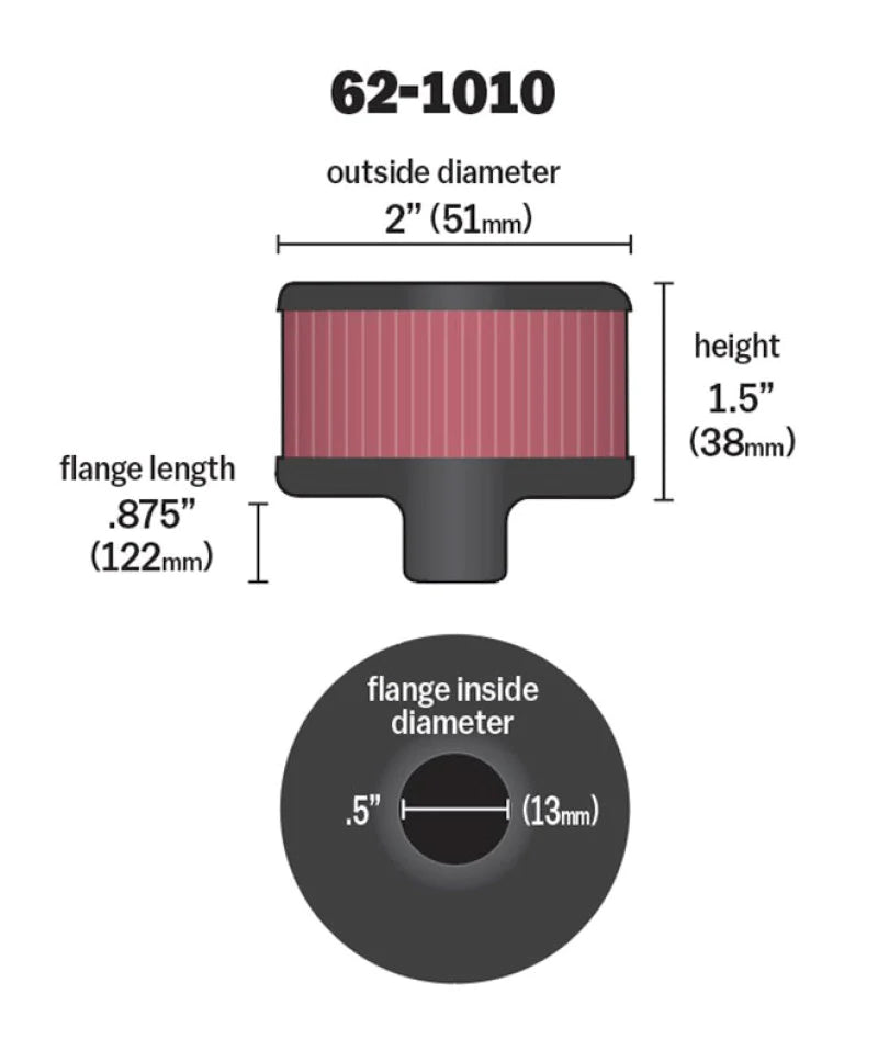 K&N Steel Base Crankcase Vent Filter .5in Vent OD x - 62-1010
