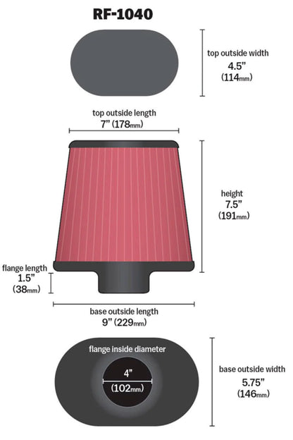 K&N Round Tapered Universal Air Filter 4 inch Flange 9x5.75in - RF-1040