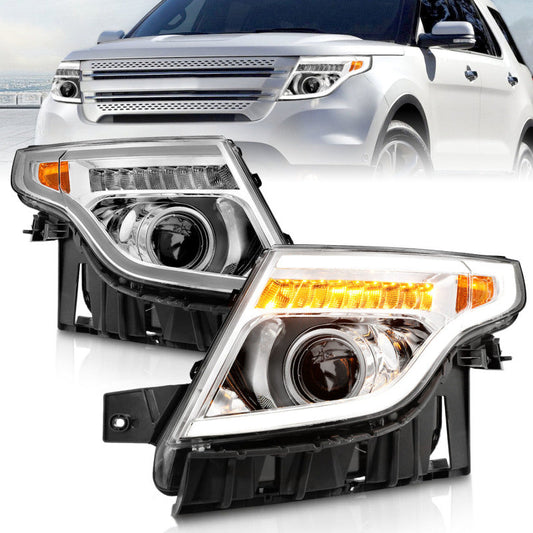 ANZO 11-15 Ford Explorer Projector Headlights w/ Light Bar Chrome - 111576