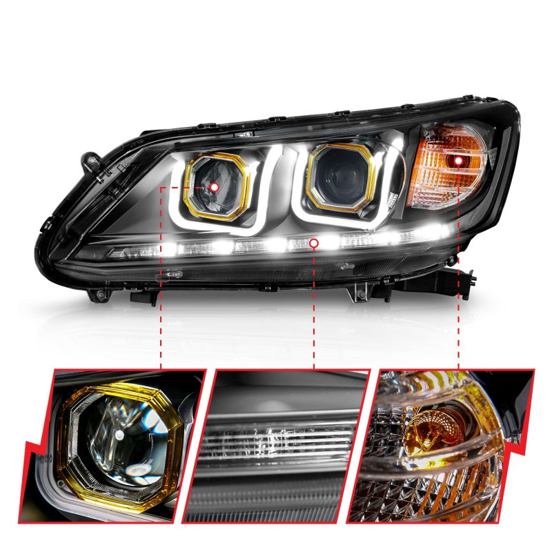 ANZO 2013-2015 Honda Accord Projector Headlights w/ U-Bar Black - 121492