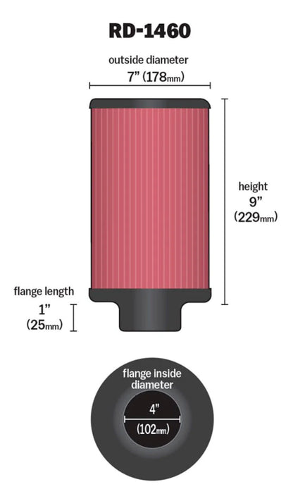 K&N Universal Air Filter 4in Flange ID 7in OD 9in - RD-1460