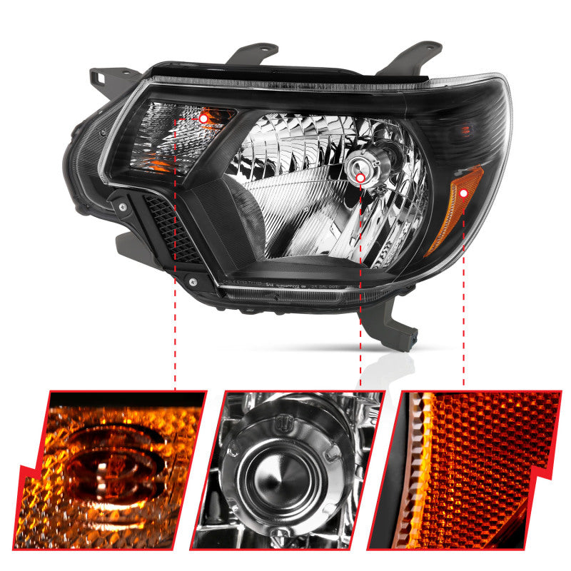 ANZO 2012-2015 Toyota Tacoma Crystal Headlights Black - 111395-C-Dub Tech