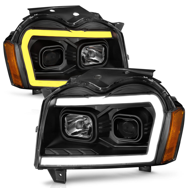 ANZO 2005-2007 Jeep Grand Cherokee Projector Headlights w/ Light Bar - 111543