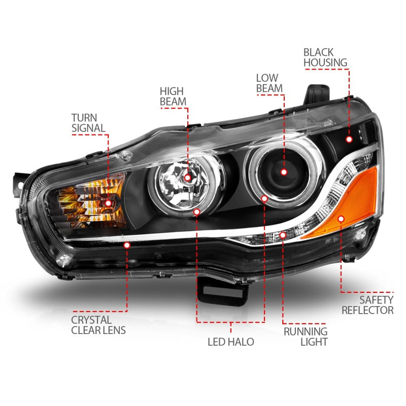 ANZO 2008-2015 Mitsubishi Lancer Projector Headlights w/ Halo Black (CCFL) - 121428-C-Dub Tech