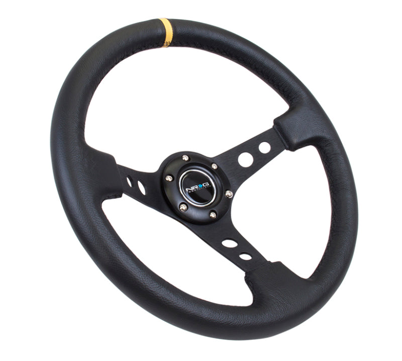 NRG Reinforced Steering Wheel (350mm / 3in. Deep) Blk Leather - RST-006BK-Y