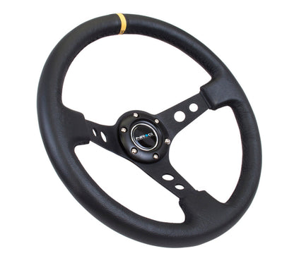 NRG Reinforced Steering Wheel (350mm / 3in. Deep) Blk Leather - RST-006BK-Y