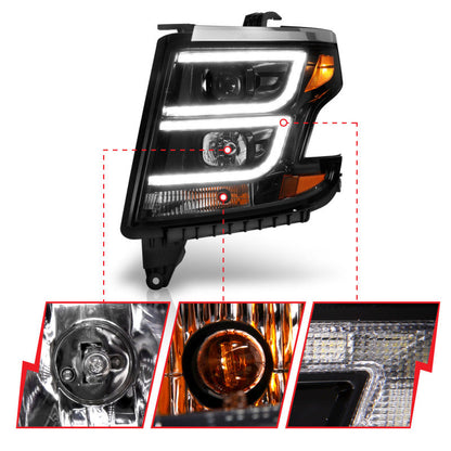 ANZO 2015-2020 Chevy Tahoe Projector Headlights Plank Style Black w/DRL - 111492-C-Dub Tech