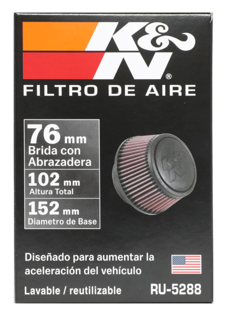 K&N Universal Round Clamp-On Air Filter 3in Flange ID x - RU-5288