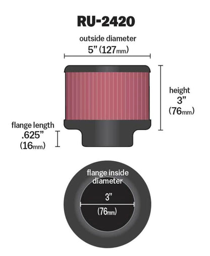 K&N Universal Rubber Filter 3 inch Flange 5 inch OD - RU-2420