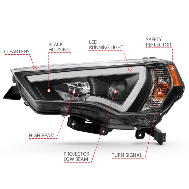 ANZO 14-18 Toyota 4 Runner Plank Style Projector Headlights Black - 111416-C-Dub Tech