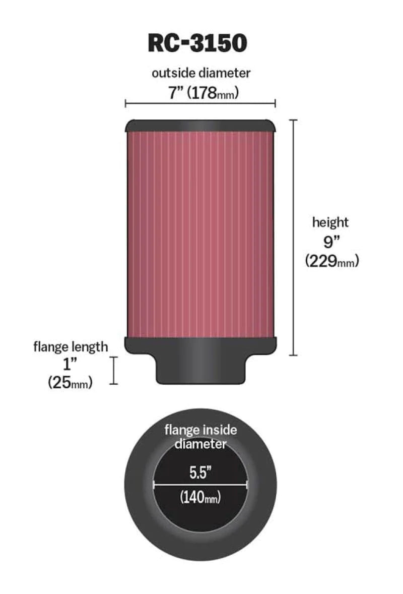 K&N Universal Chrome Filter 5.5in Flange ID x 7in OD - RC-3150