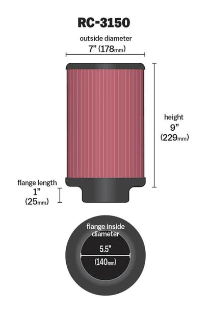K&N Universal Chrome Filter 5.5in Flange ID x 7in OD - RC-3150