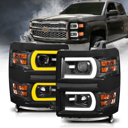 ANZO 14-15 Chevrolet Silverado 1500 Projector Headlights w/ Plank Style - 111412-C-Dub Tech