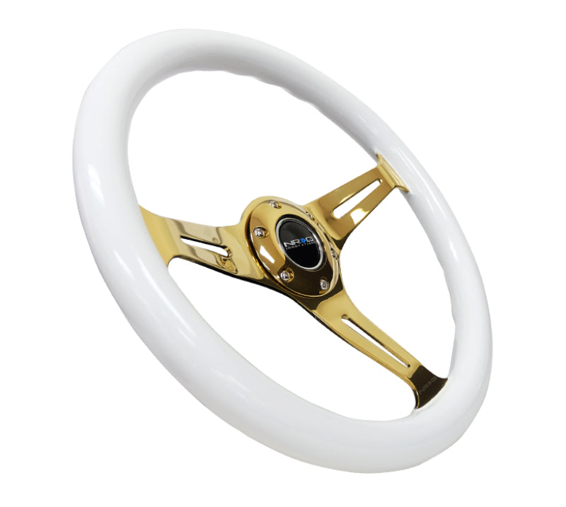 NRG Classic Wood Grain Steering Wheel (350mm) White Grip w/Chrome - ST-015CG-WT