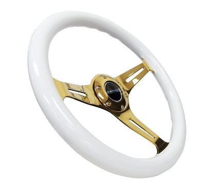 NRG Classic Wood Grain Steering Wheel (350mm) White Grip w/Chrome - ST-015CG-WT