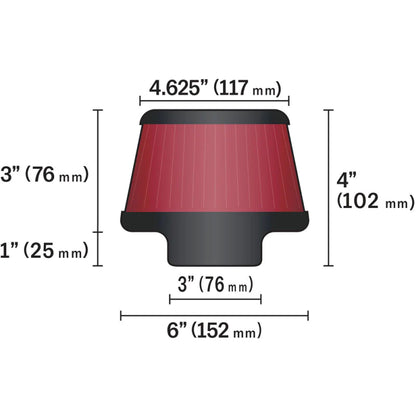 K&N Universal Round Clamp-On Air Filter 3in Flange ID x - RU-5288
