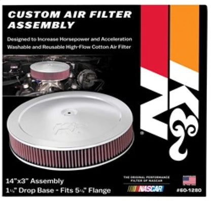 K&N 14in Red Custom Air Cleaner Assembly - 5.125in ID - 60-1280