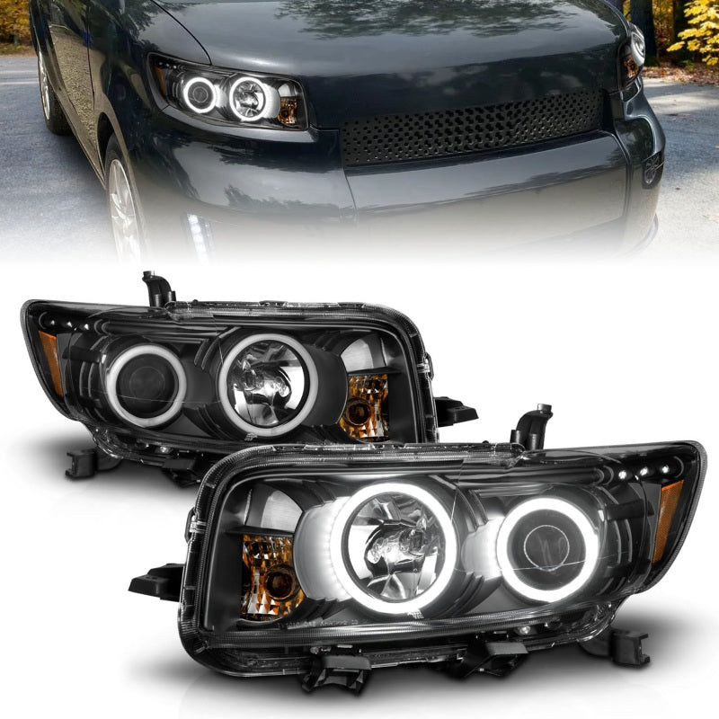 ANZO 2008-2010 Scion Xb Projector Headlights w/ Halo Black - 121280-C-Dub Tech