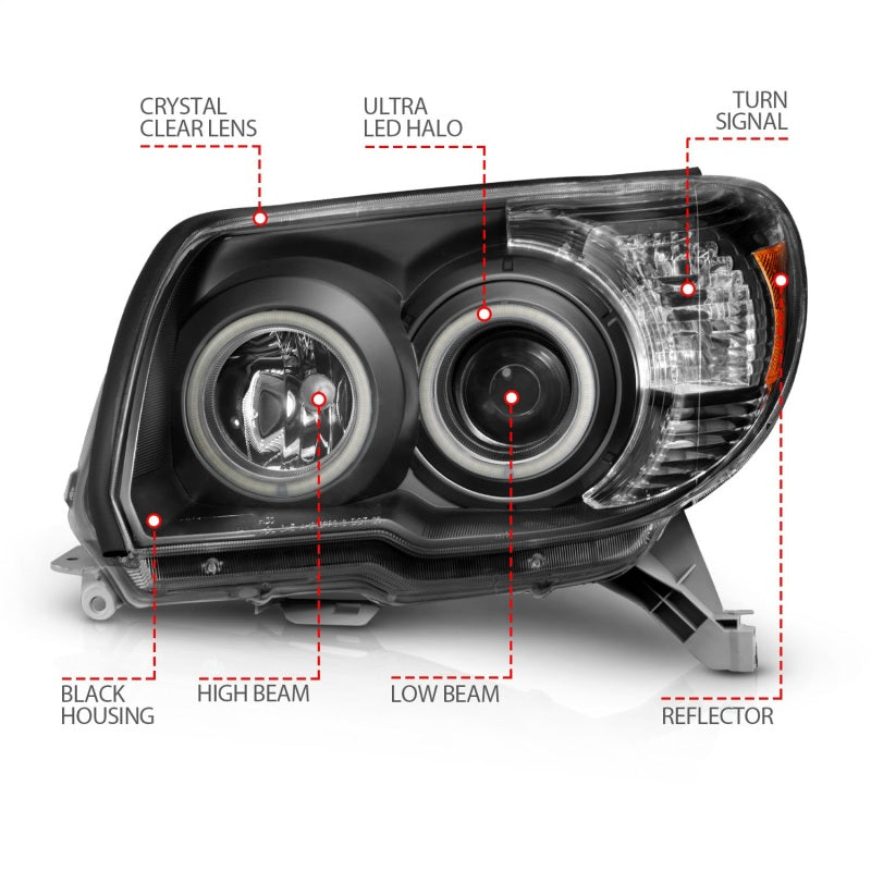 ANZO 2006-2009 Toyota 4Runner Projector Headlights w/ Halo Black - 111320-C-Dub Tech