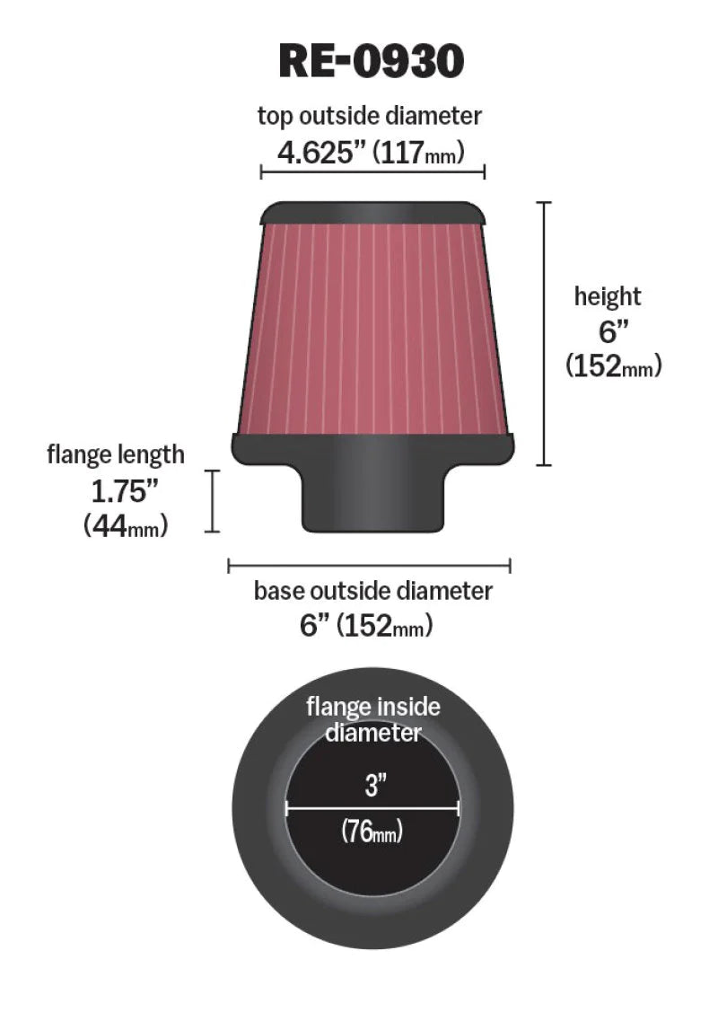 K&N Universal Rubber Filter - Round Tapered 6in Base OD - RE-0930
