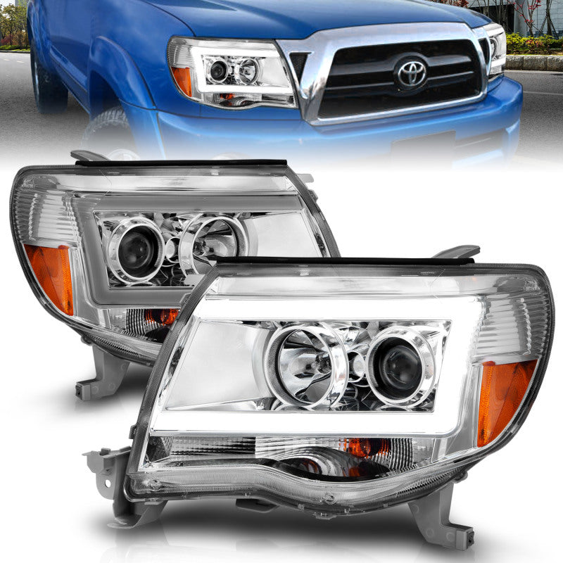 ANZO 2005-2011 Toyota Tacoma Projector Headlights w/ Light Bar Chrome - 111518