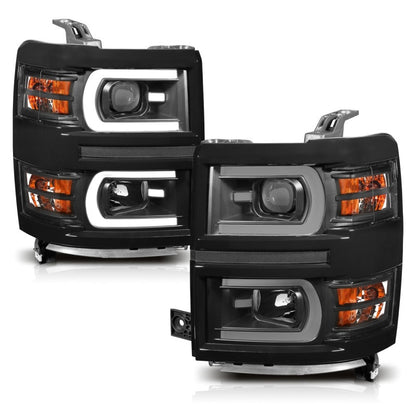 ANZO 14-15 Chevrolet Silverado 1500 Projector Headlights w/ Plank Style - 111412-C-Dub Tech