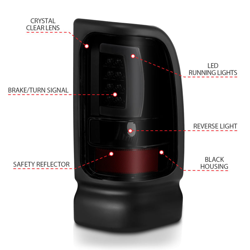ANZO 1994-2001 Dodge Ram 1500 LED Taillights Plank Style Black - 311340-C-Dub Tech