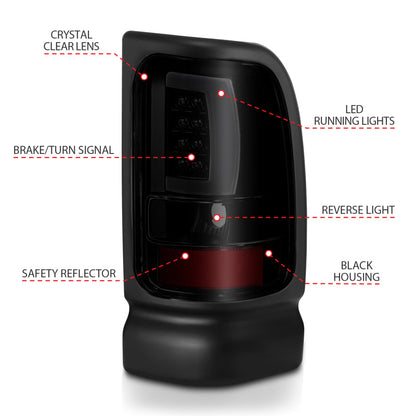 ANZO 1994-2001 Dodge Ram 1500 LED Taillights Plank Style Black - 311340-C-Dub Tech