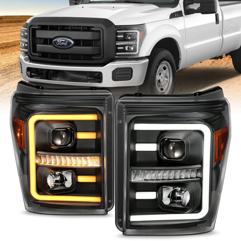 ANZO 2011-2016 Ford F250 Projector Headlights w/ Plank Style Switchback - 111406