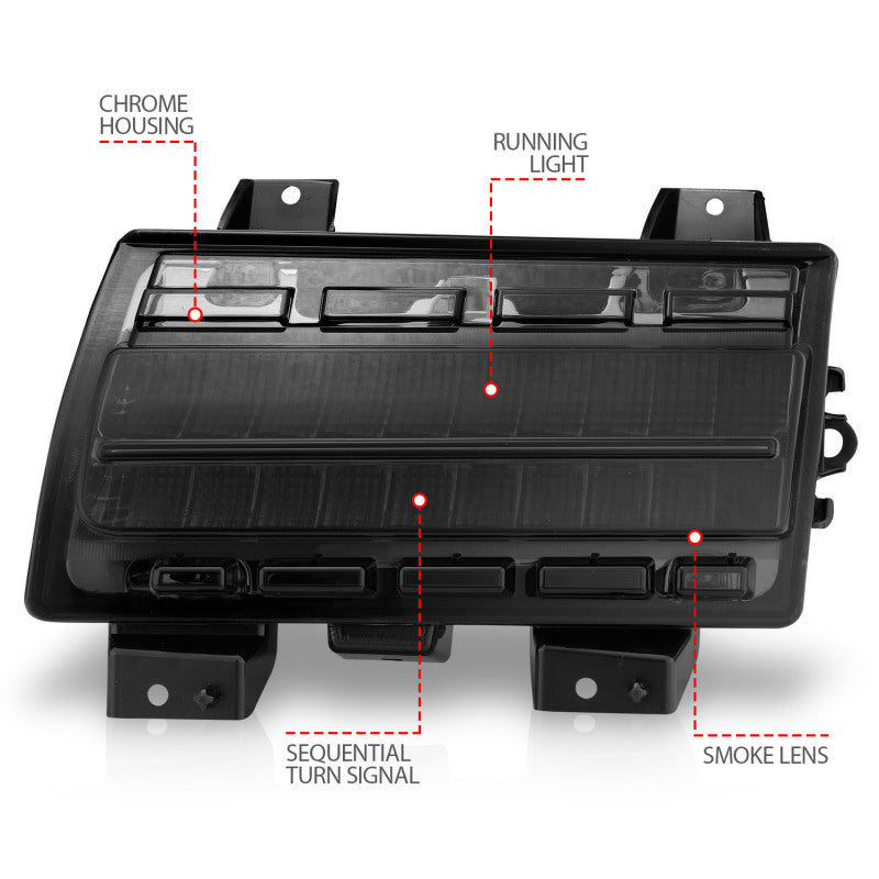 ANZO 2018-2021 Jeep Wrangler LED Side Markers Chrome Housing Smoke - 511087-C-Dub Tech