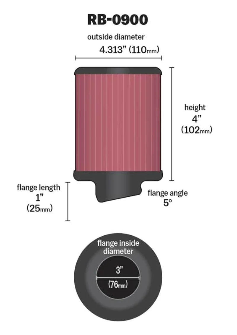 K&N Universal Rubber Filter 3 inch 5 Degree FLG 4 - RB-0900