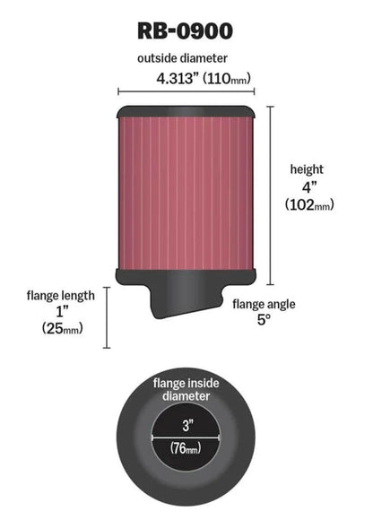 K&N Universal Rubber Filter 3 inch 5 Degree FLG 4 - RB-0900