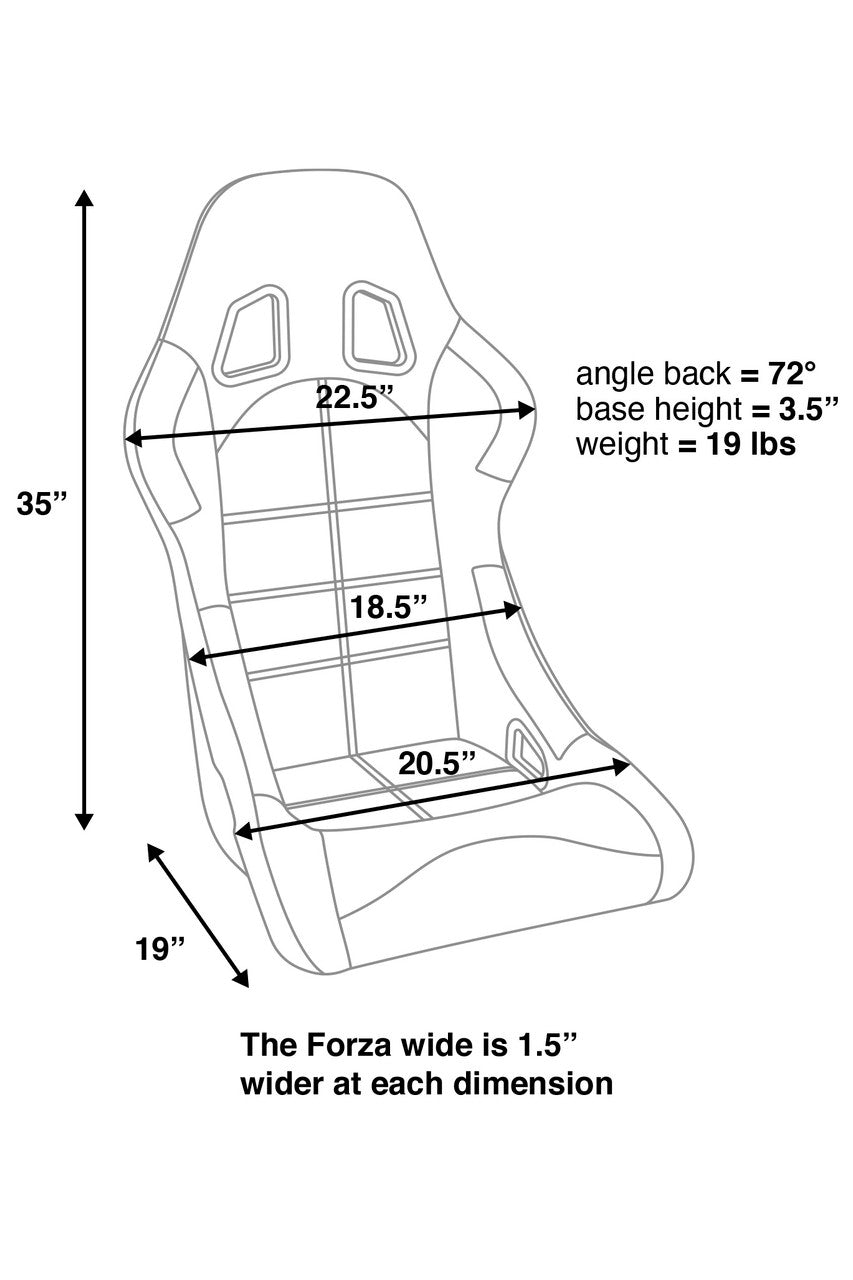 Corbeau Forza Fixed Back Racing Seat - Black Cloth Wide 20991