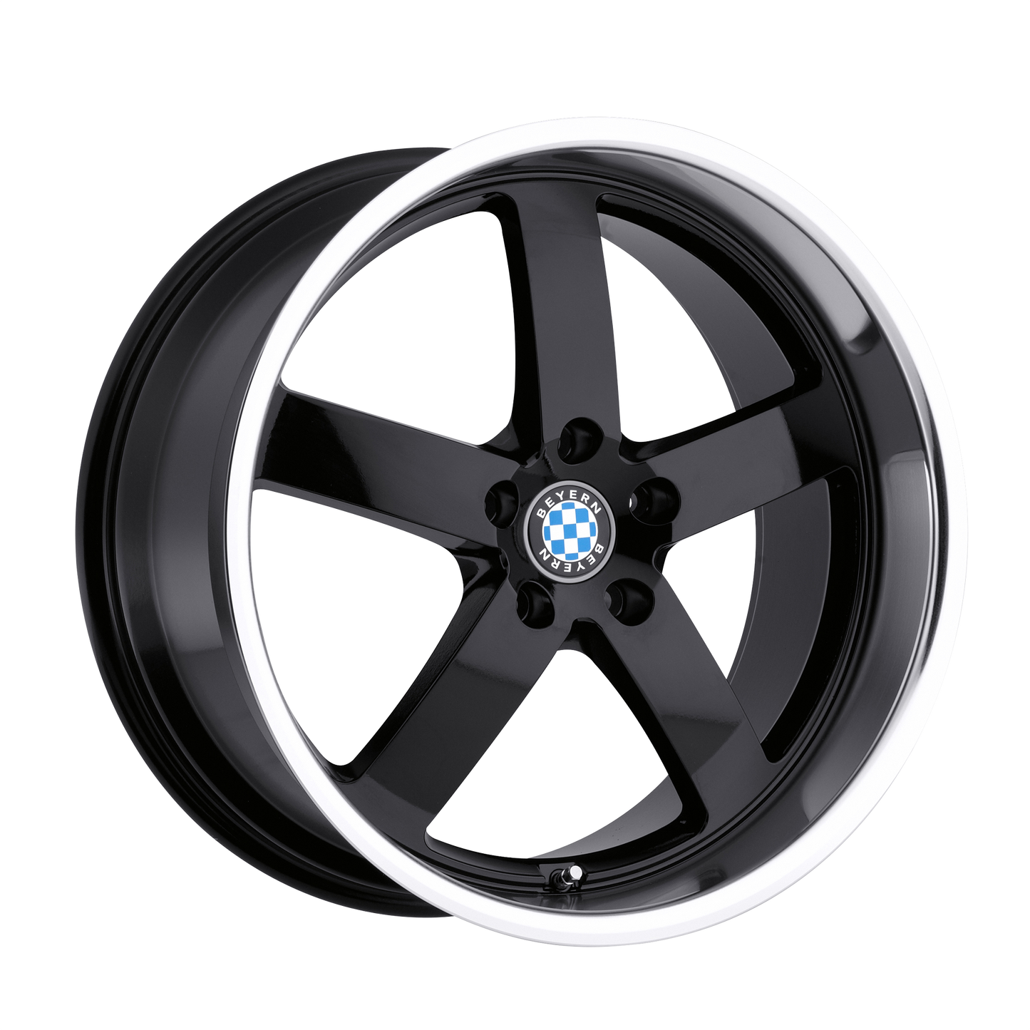 Set of 4: Beyern Rapp Wheel, 18x9.5 +15 Offset 5x120, Gloss Black W/ Mirror Cut Lip - 1895BYR155120B72