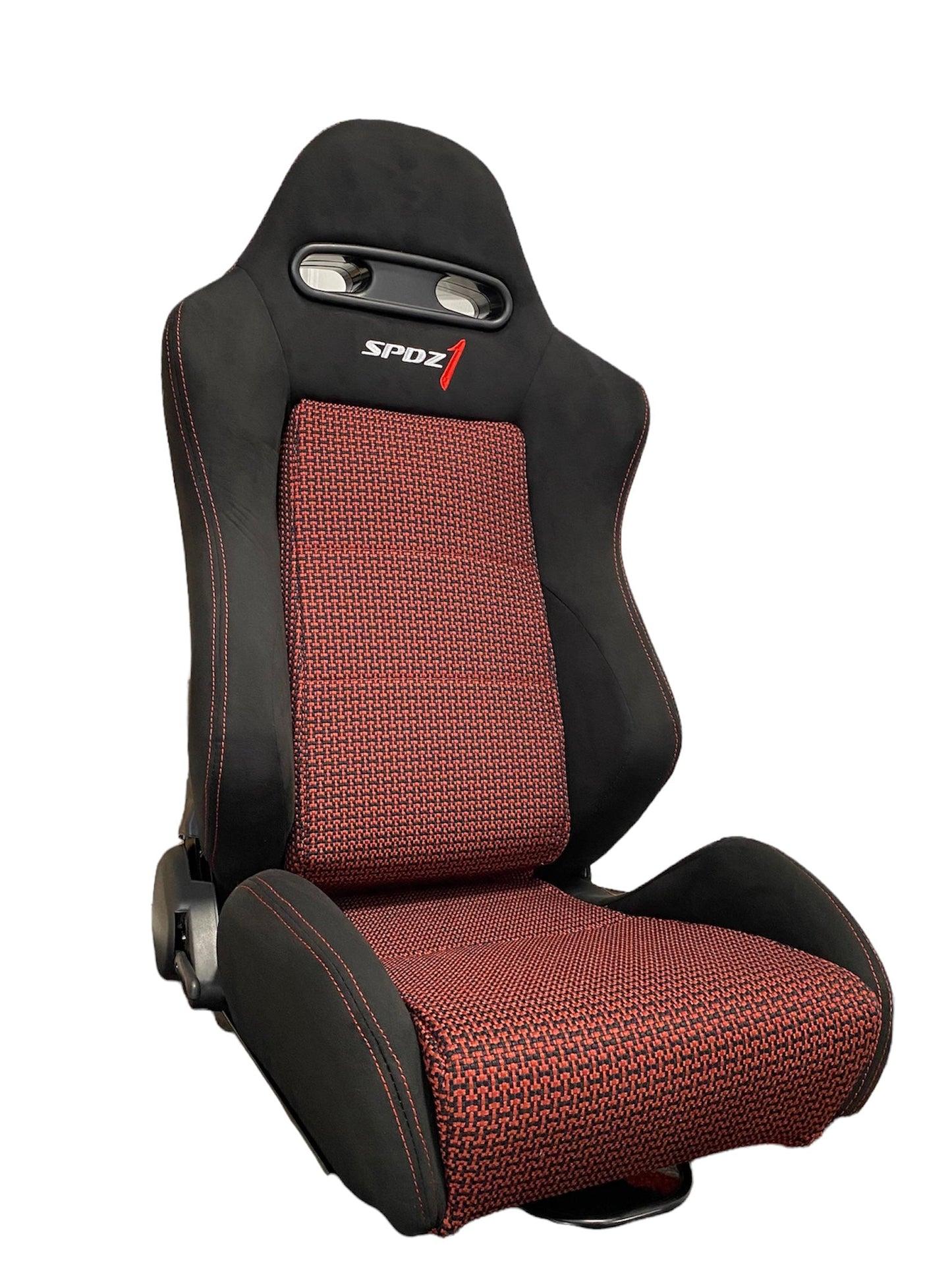 SPDZ1 Pole Position 7 Racing Seats Black Cloth/Red Kevlar Mesh Center Reclinable - Red Stitch