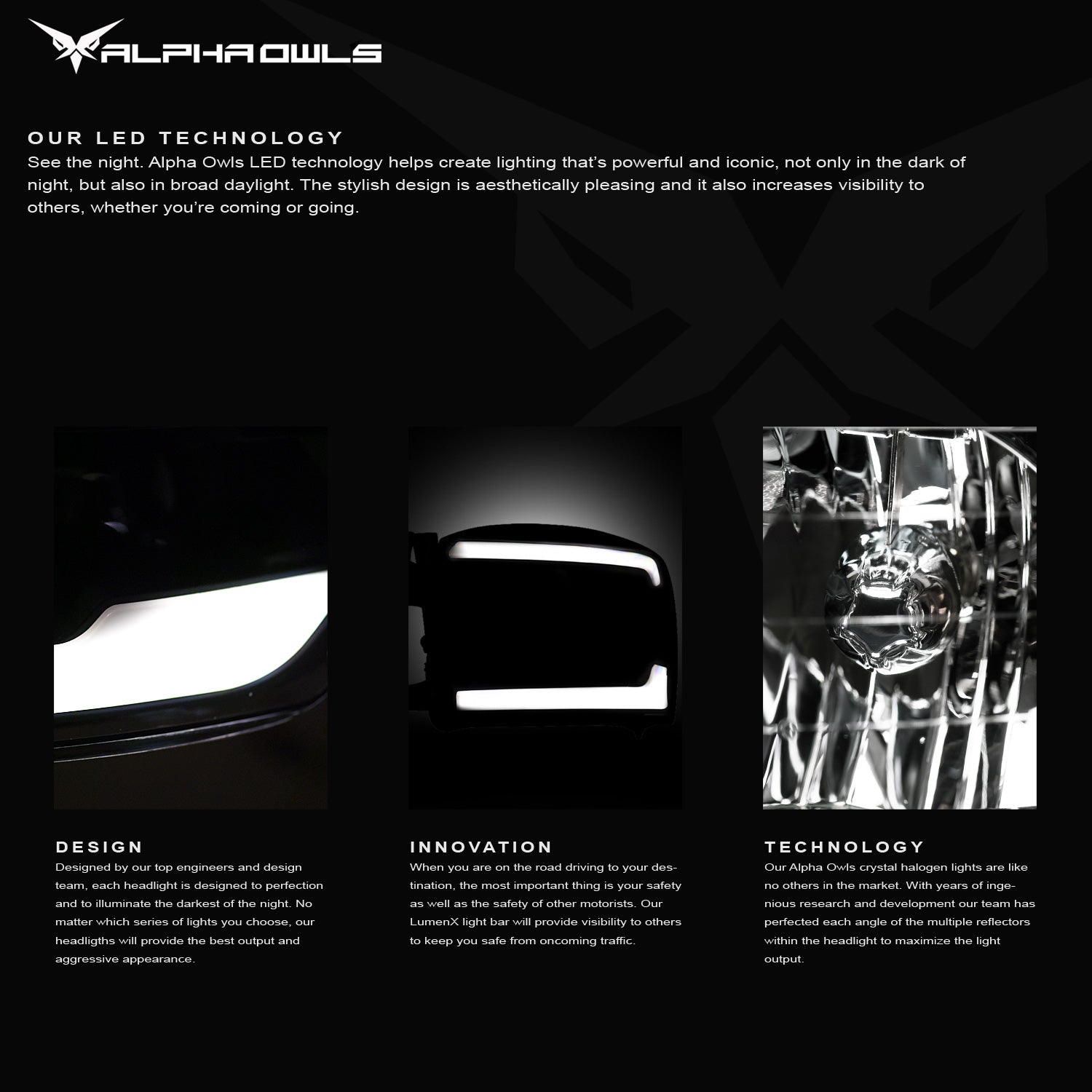 Alpha Owls 2004-2005 Honda Civic LM Series Headlights (Crystal Headlights Black housing w/ LumenX Light Bar)-C-Dub Tech