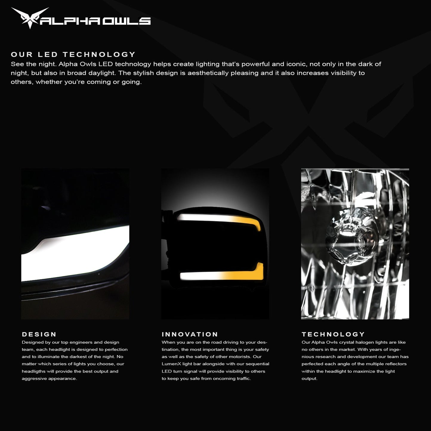 Alpha Owls 2003-2007 Honda Accord SQ Series Headlights (Crystal Headlights Black housing w/ Sequential Signal/LumenX Light Bar)-C-Dub Tech